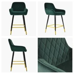 Carson Green Velvet Black Gold Leg Breakfast Island Stool