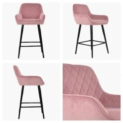 Carson Pink Velvet Black Leg Kitchen Counter Stool