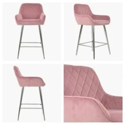 Carson Pink Velvet Chrome Leg Breakfast Bar Stool