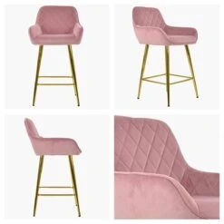 Carson Pink Velvet Gold Leg Kitchen Island Bar Stool