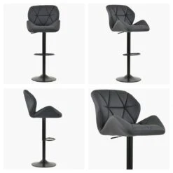 Cedar Dark Grey Faux Leather Black Base Bar Stool