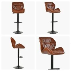 Cedar Vintage Brown Faux Leather Black Base Bar Stool