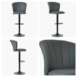 Chelsea Grey Faux Leather Black Base Adjustable Breakfast Stool
