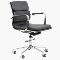 Chester Padded Black Faux Leather Swivel & Recline Office Chair With Arms