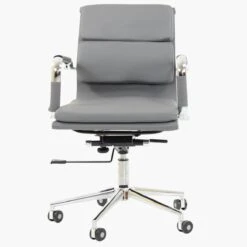 Chester Padded Grey Faux Leather Swivel & Recline Office Chair With Arms