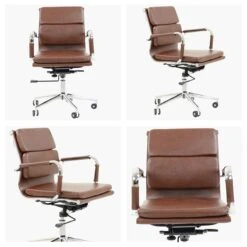 Chester Padded Vintage Brown Leather Swivel & Recline Office Chair With Arms
