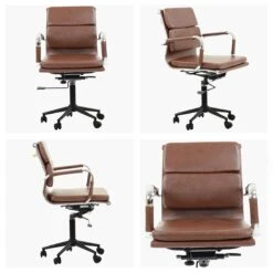 Mullan Vintage Brown Faux Leather Swivel & Recline Office Chair With Arms