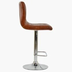Cisco Vintage Brown Faux Leather Chrome Base Bar Stool