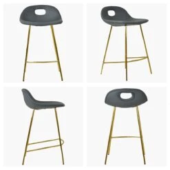 Clara Dark Grey Velvet Gold Leg Bar Stool