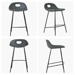 Clara Dark Grey Faux Leather Black Leg Barstool