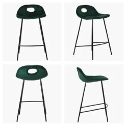 Clara Green Velvet Black Leg Kitchen Stool