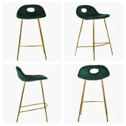 Clara Green Velvet Gold Leg Breakfast Stool