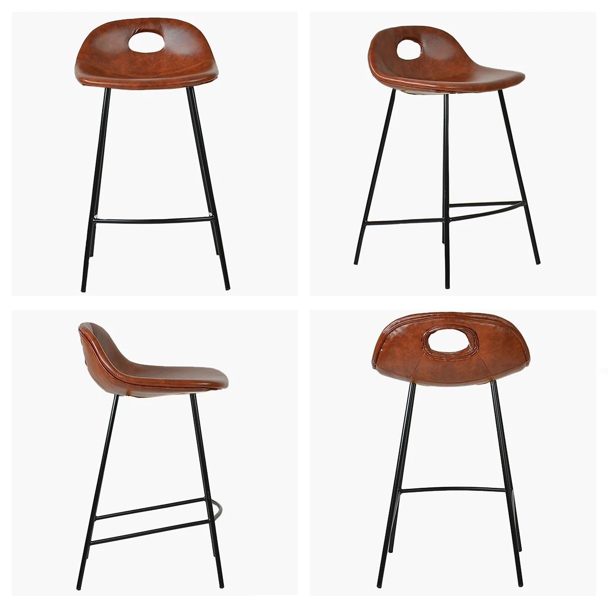 Clara Vintage Brown Faux Leather Black Leg Barstool