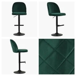 Clarris Green Velvet Bar Stool Matt Black Adjustable Base