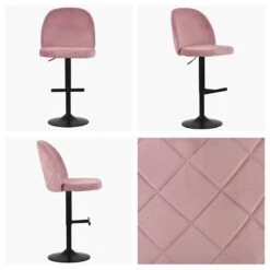 Clarris Pink Velvet Bar Stool Matt Black Adjustable Base