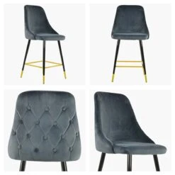 Colorado Dark Grey Velvet Black Gold Leg Kitchen Stool -Furniture Specialty Store colorado dark grey velvet gold tip white 1