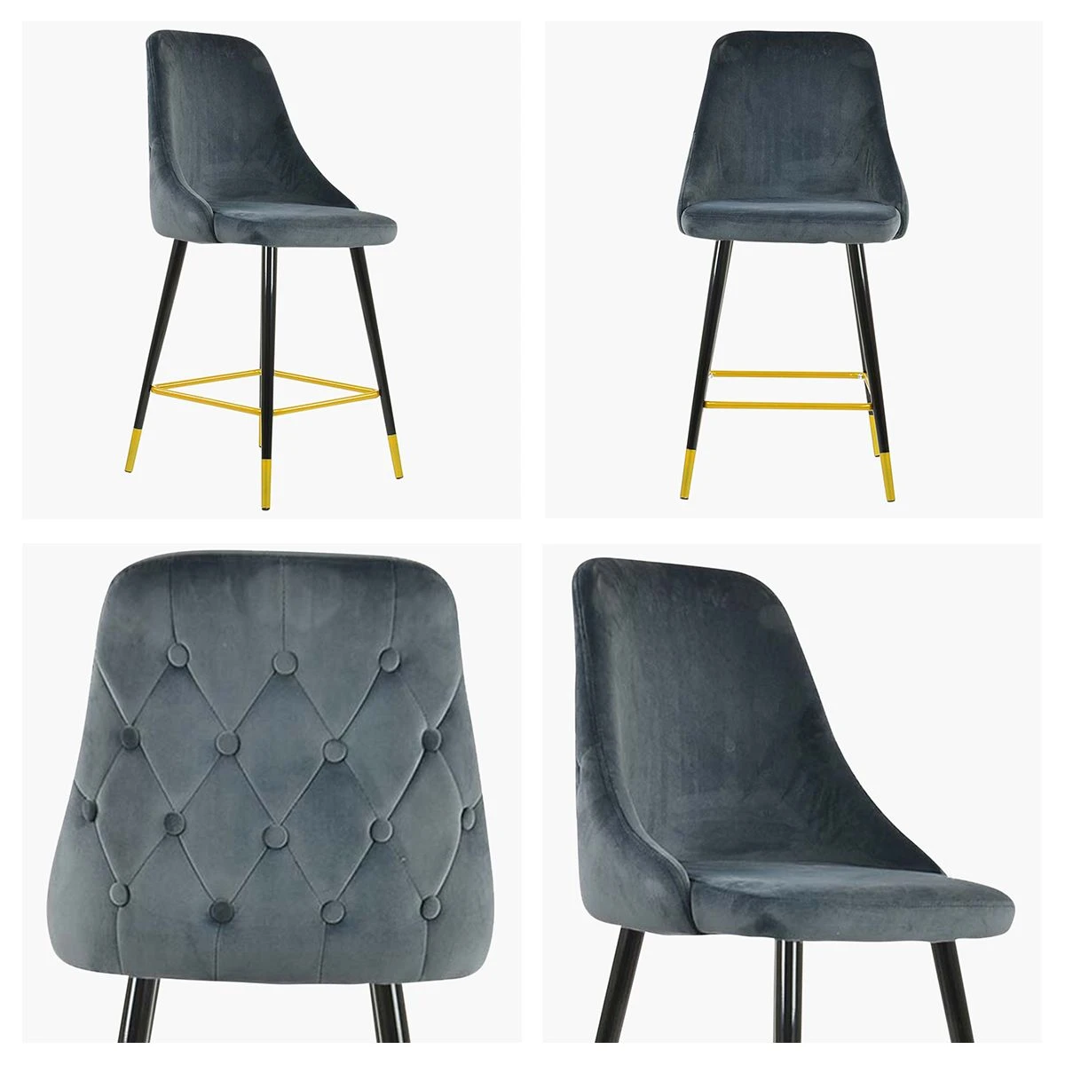 Colorado Dark Grey Velvet Black Gold Leg Kitchen Stool - Image 5