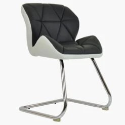 Corfu Black / White Leather Office Chair Without Wheels -Furniture Specialty Store corfu black and white 2