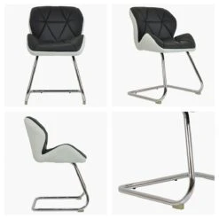 Corfu Black / White Leather Office Chair Without Wheels