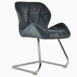 Corfu Dark Grey Velvet Office Chair Without Wheels