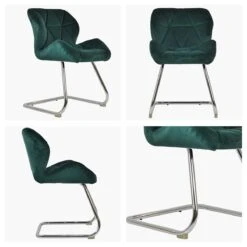 Corfu Green Velvet Office Chair Without Wheels