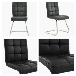 Cuba Black Faux Leather Office Chair Without Wheels -Furniture Specialty Store cuba black white