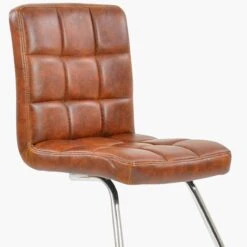 Cuba Vintage Brown Faux Leather Office Chair Without Wheels -Furniture Specialty Store cuba vintage brown 4