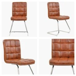 Cuba Vintage Brown Faux Leather Office Chair Without Wheels -Furniture Specialty Store cuba vintage brown white