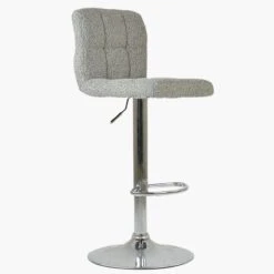 Cuban Stone Grey Boucle Chrome Base Kitchen Stool -Furniture Specialty Store cuban beige boucle 2