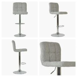 Cuban Stone Grey Boucle Chrome Base Kitchen Stool