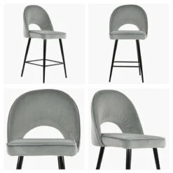 Delaware Grey Velvet Black Leg Barstool -Furniture Specialty Store delaware light grey velvet black leg white