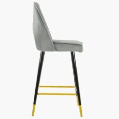 Delaware Grey Velvet Black Gold Leg Kitchen Stool