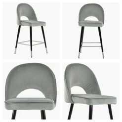 Delaware Grey Velvet Black Silver Leg Breakfast Stool -Furniture Specialty Store delaware light grey velvet silver tip white 1