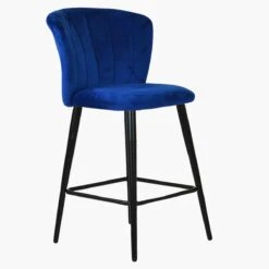 Dove Blue Velvet Black Leg Bar Stool -Furniture Specialty Store dove blue velvet black leg 1