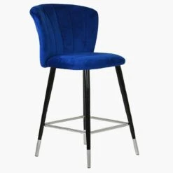 Dove Blue Velvet Black Silver Leg Bar Stool -Furniture Specialty Store dove blue velvet silver tip 1