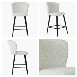 Dove Cream Boucle Black Leg Breakfast Stool
