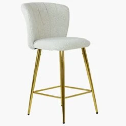 Dove Cream Boucle Gold Leg Bar Stool -Furniture Specialty Store dove cream gold leg 1