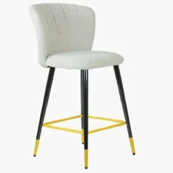 Dove Cream Boucle Black Gold Leg Kitchen Stool -Furniture Specialty Store dove cream gold tip leg 1