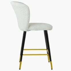 Dove Cream Boucle Black Gold Leg Kitchen Stool -Furniture Specialty Store dove cream gold tip leg 3