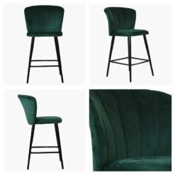 Dove Green Velvet Black Leg Breakfast Stool