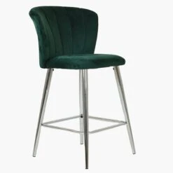 Dove Green Velvet Chrome Leg Barstool -Furniture Specialty Store dove green chrome leg 1