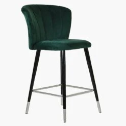 Dove Green Velvet Black Silver Leg Breakfast Stool -Furniture Specialty Store dove green silver tip 1