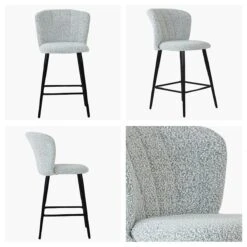 Dove Grey Boucle Black Leg Bar Stool
