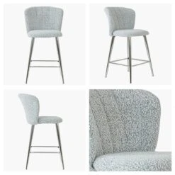 Dove Grey Boucle Chrome Leg Kitchen Stool