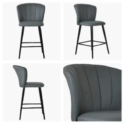 Dove Dark Grey Faux Leather Black Leg Bar Stool