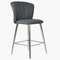 Dove Dark Grey Faux Leather Chrome Leg Kitchen Stool -Furniture Specialty Store dove grey leather chrome leg 1