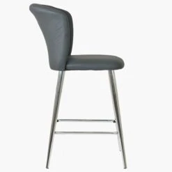 Dove Dark Grey Faux Leather Chrome Leg Kitchen Stool -Furniture Specialty Store dove grey leather chrome leg 3