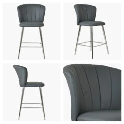 Dove Dark Grey Faux Leather Chrome Leg Kitchen Stool
