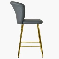 Dove Dark Grey Faux Leather Gold Leg Barstool -Furniture Specialty Store dove grey leather gold leg 3