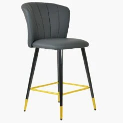 Dove Dark Grey Faux Leather Black Gold Leg Barstool -Furniture Specialty Store dove grey leather gold tip 1